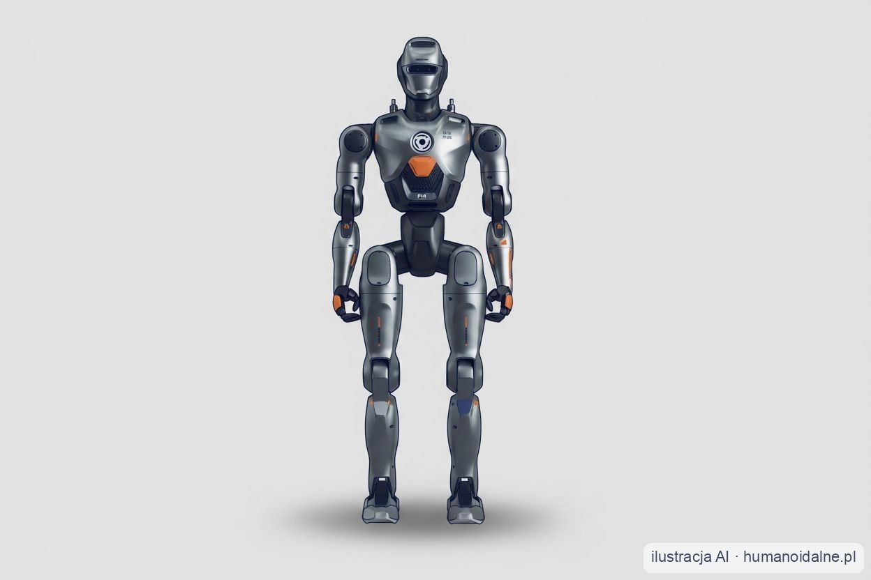 Ilustracja robota humanoidalnego EngineAI PM01 — ciemnoszary humanoid z pierścieniem świetlnym na piersi (grafika AI)