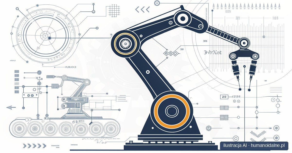 Geometryczna ilustracja podzespołów robota humanoidalnego (grafika AI)